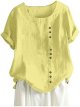 Women's Shirt Casual Trendy Retro Style Solid Color Button Large Size Short Sleeve Blouses Comfort T-Shirt