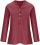 Loose Button Down Blouse Tops Stand Solid Sleeve Long Casual Women Shirt Blouse V Neck Tees for Women