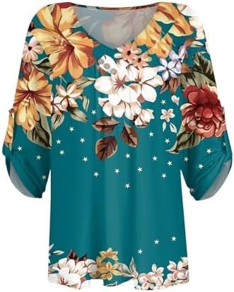 Womens Polo Shirts Short Sleeve Loose Fit Dressy Fall 3/4 Sleeve Shirts Casual V Neck Dress Tunic Tops for Women